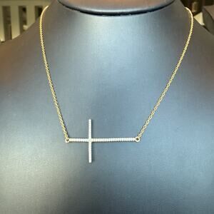 18” 925 Sterling Silver Gold Vermeil Necklace Sideways Hanging Cross LaFonn